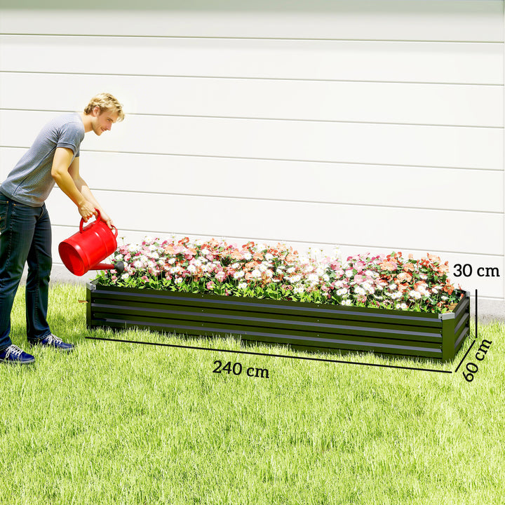 Floreira Exterior Grande Retangular em Aço Galvanizado Horta Urbana para Cultivar Plantas e Ervas Floreira com Base Aberta Resistente às Intempéries 240x60x30 cm Cinzento