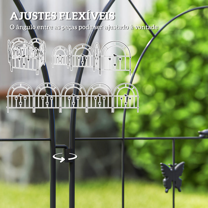Vedações para Jardim Metálicas 300x70 cm Conjunto de 5 Vedação Decorativas para Jardim de Aço Combinação Livre Barreira para Animais para Terraço Pátio Relva Preto
