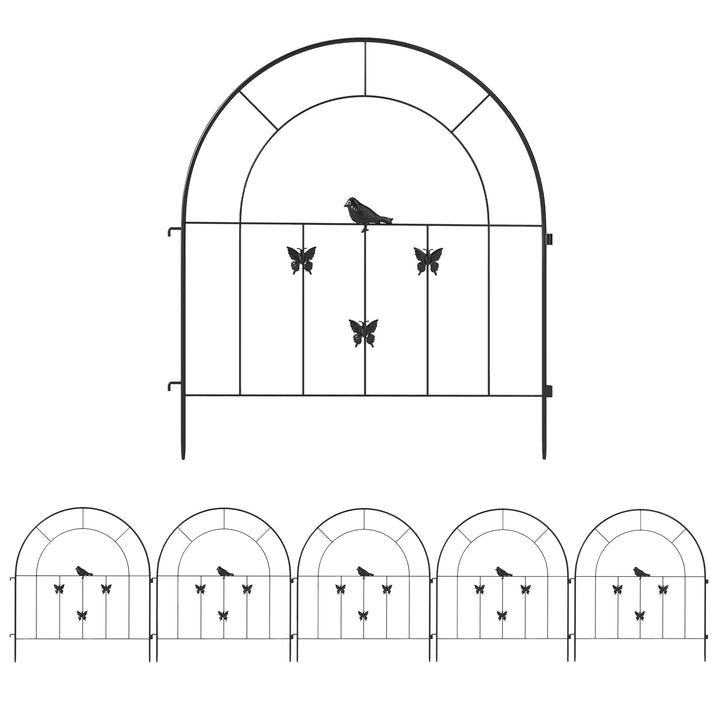 Vedações para Jardim Metálicas 300x70 cm Conjunto de 5 Vedação Decorativas para Jardim de Aço Combinação Livre Barreira para Animais para Terraço Pátio Relva Preto