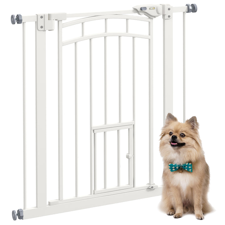 Barreira de Segurança para Cães 74-80 cm para Portas e Escadas Porta de Segurança para Animais com Montagem a Pressão e Duplo Bloqueio Branco