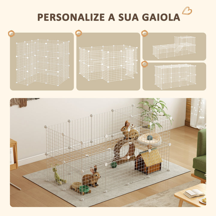 Recinto de Metal para Animais de Estimação Recinto Metálico com 36 Painéis para Pequenos Animais Desmontável DIY 146x73x73 cm Branco