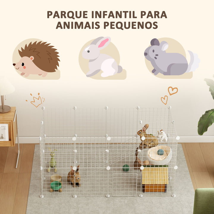Recinto de Metal para Animais de Estimação Recinto Metálico com 36 Painéis para Pequenos Animais Desmontável DIY 146x73x73 cm Branco