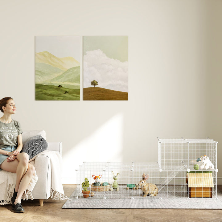 Recinto de Metal para Animais de Estimação Recinto Metálico com 36 Painéis para Pequenos Animais Desmontável DIY 146x73x73 cm Branco