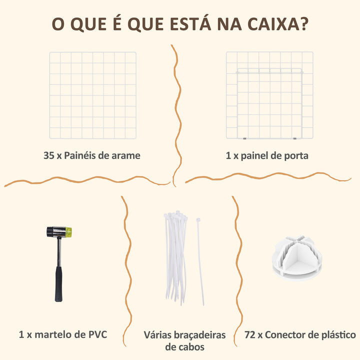 Recinto de Metal para Animais de Estimação Recinto Metálico com 36 Painéis para Pequenos Animais Desmontável DIY 146x73x73 cm Branco
