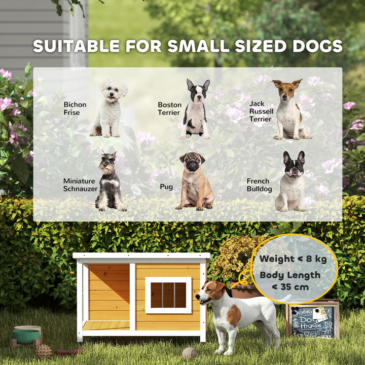 Casa para Cães de Madeira 85,5x62x60cm Casa para Animais de Estimação Casa para Cães com Teto Asfáltico Impermeável e Janela para Interior e Exterior Madeira