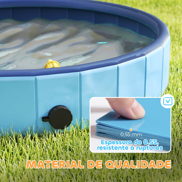 Piscina para Cães Dobrável com Aspersor Piscina Portátil para Animais de Estimação Pequenos em PVC Antiderrapante e Resistente ao Desgaste para Interiores e Exteriores Ø80x20 cm Azul Claro