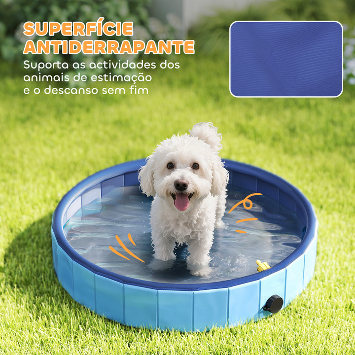 Piscina para Cães Dobrável com Aspersor Piscina Portátil para Animais de Estimação Pequenos em PVC Antiderrapante e Resistente ao Desgaste para Interiores e Exteriores Ø80x20 cm Azul Claro