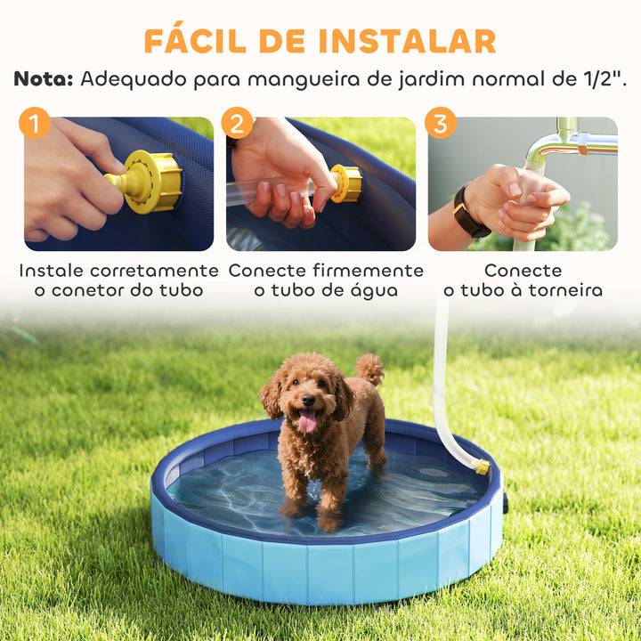 Piscina para Cães Dobrável com Aspersor Piscina Portátil para Animais de Estimação Pequenos em PVC Antiderrapante e Resistente ao Desgaste para Interiores e Exteriores Ø80x20 cm Azul Claro