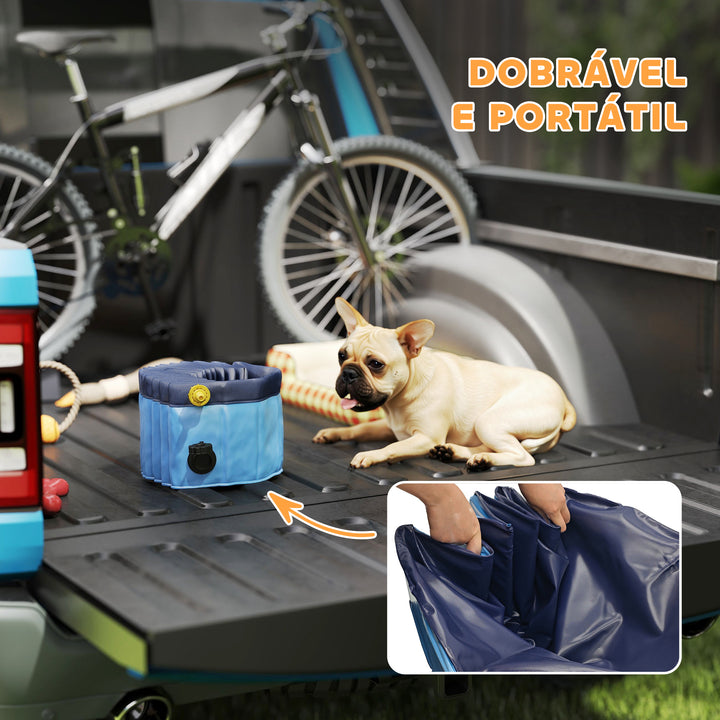 Piscina para Cães Dobrável com Aspersor Piscina Portátil para Animais de Estimação Pequenos em PVC Antiderrapante e Resistente ao Desgaste para Interiores e Exteriores Ø80x20 cm Azul Claro