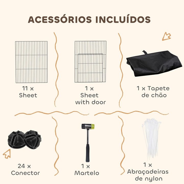 Gaiola Metálica Modular 12 Painéis para Pequenos Animais Forma Personalizável com Tapete Impermeável Parque para Porquinhos-da-Índia e Ouriços 120x60x40 cm Preto