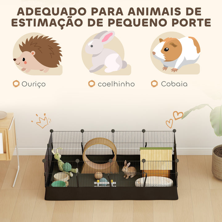Gaiola Metálica Modular 12 Painéis para Pequenos Animais Forma Personalizável com Tapete Impermeável Parque para Porquinhos-da-Índia e Ouriços 120x60x40 cm Preto