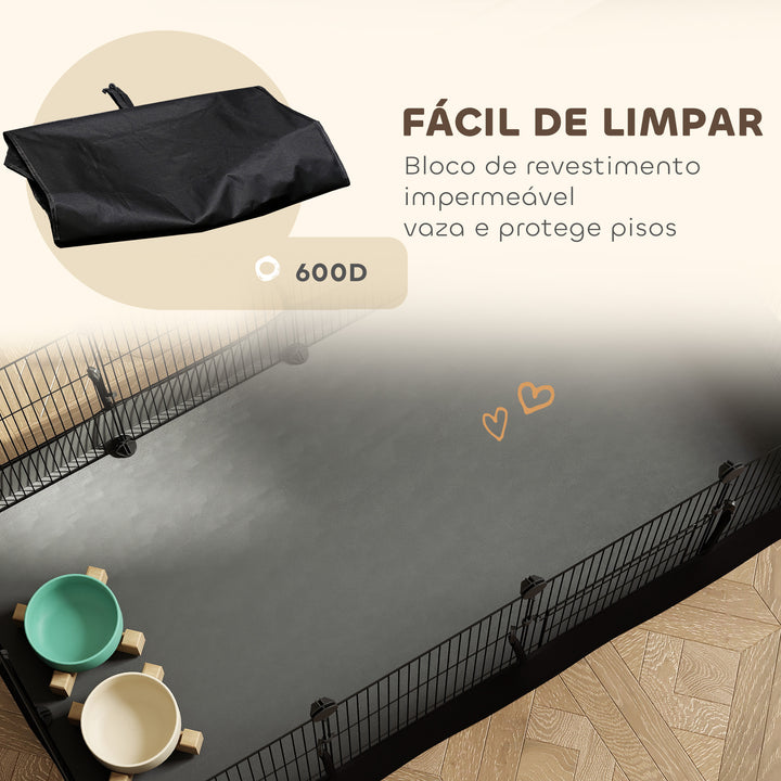 Gaiola Metálica Modular 12 Painéis para Pequenos Animais Forma Personalizável com Tapete Impermeável Parque para Porquinhos-da-Índia e Ouriços 120x60x40 cm Preto