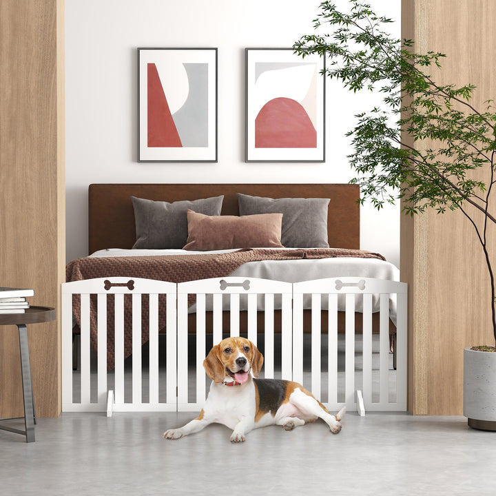 Barreira de Segurança Dobrável para Cães 155 cm Vedação para Cães Pequenos e Médios de 3 Painéis com Pés Removíveis Porta de Segurança para Animais de Estimação para Escada Corredor Branco