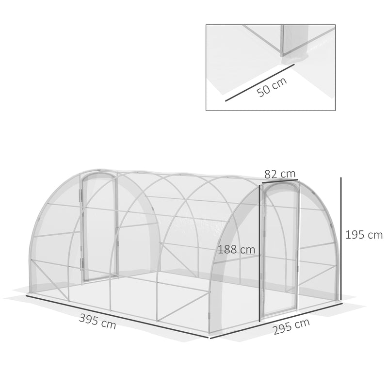 Estufa de Túnel 4x3x2 m Estufa de Jardim com 2 Portas Estufa para Horticultura com Teto Arredondado para Cultivo de Plantas e Flores Transparente