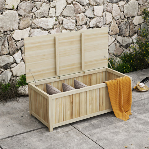 Baú de Armazenamento Exterior em Madeira 172 L Baú de Jardim com Tampa Articulada Resistente às Intempéries para Jardim Terraço Pátio 120x55x45 cm Madeira