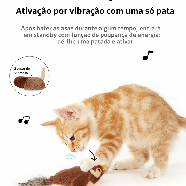 Flupytoy Brinquedo Interativo de Pelúcia com Sensor de Toque e Catnip – Pássaro pardal Recarregável com Som e Asas em Movimento para Gatos de Interior