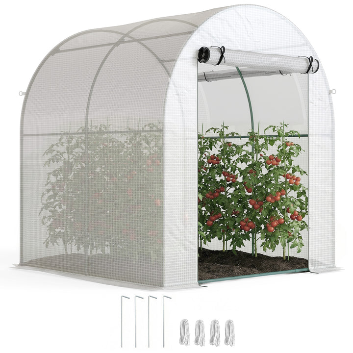 Estufa de Jardim 180x180x200 cm Estufa Tipo Túnel Pequena com Porta Enrolável e Janela de Malha para Cultivar Plantas Flores Branco
