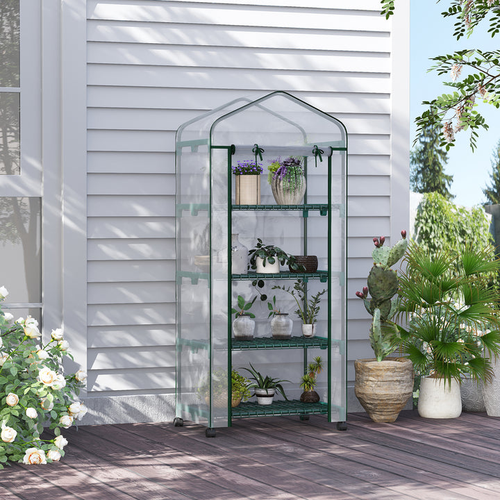 Estufa Pequena Estufa de Exterior com Rodas Prateleiras de 4 Níveis Porta com Fecho de Correr e Estrutura de Aço Estufa para Cultivar Plantas Flores 69x50x165 cm Transparente