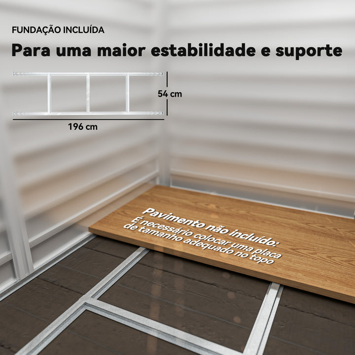 Abrigo de Jardim Exterior 2,36m² 213x120x194 cm Abrigo de Exterior com Base Reforçada (Piso NÃO Incluído) Portas de Correr Duplas Fechadura Janelas Verde Claro