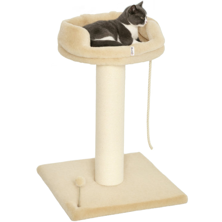Arranhador para Gatos Mini Arranhador para Gatos de 2 Níveis com Plataforma Bola com Mola Corda Suspensa e Poste de Sisal 55x55x83 cm Bege