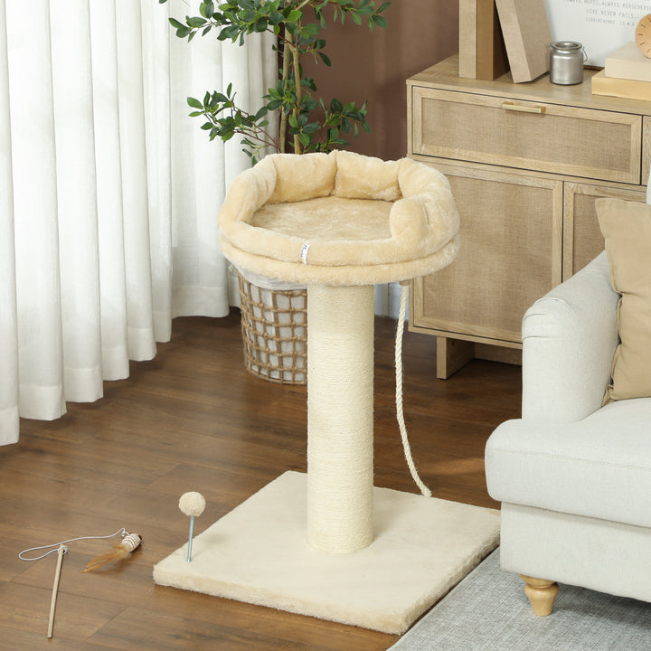Arranhador para Gatos Mini Arranhador para Gatos de 2 Níveis com Plataforma Bola com Mola Corda Suspensa e Poste de Sisal 55x55x83 cm Bege