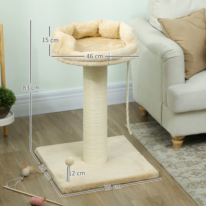 Arranhador para Gatos Mini Arranhador para Gatos de 2 Níveis com Plataforma Bola com Mola Corda Suspensa e Poste de Sisal 55x55x83 cm Bege
