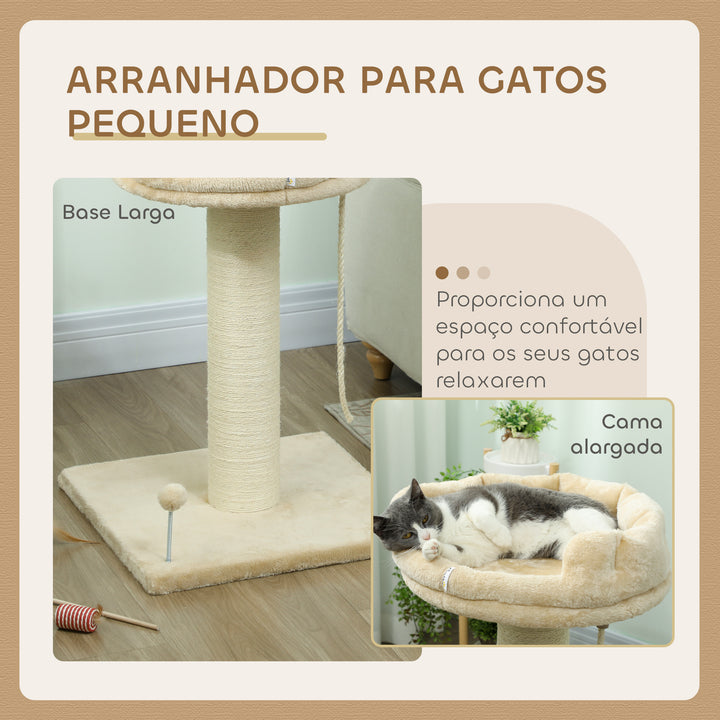 Arranhador para Gatos Mini Arranhador para Gatos de 2 Níveis com Plataforma Bola com Mola Corda Suspensa e Poste de Sisal 55x55x83 cm Bege