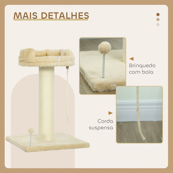 Arranhador para Gatos Mini Arranhador para Gatos de 2 Níveis com Plataforma Bola com Mola Corda Suspensa e Poste de Sisal 55x55x83 cm Bege