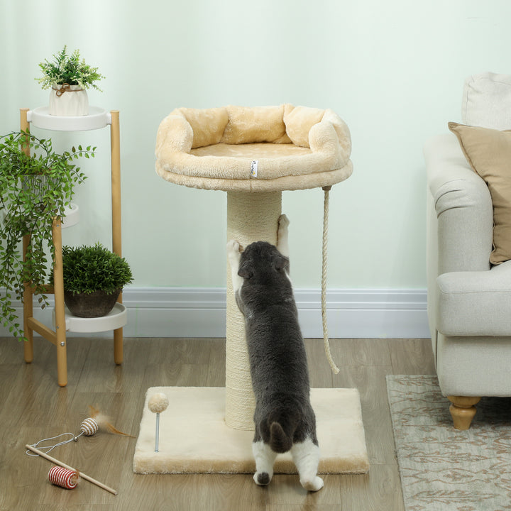 Arranhador para Gatos Mini Arranhador para Gatos de 2 Níveis com Plataforma Bola com Mola Corda Suspensa e Poste de Sisal 55x55x83 cm Bege