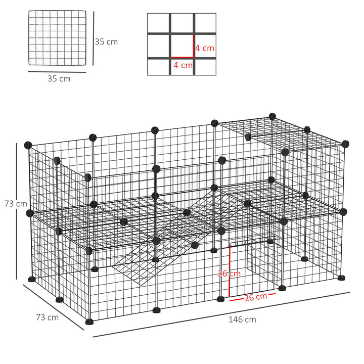 Cerca de metal com 36 painéis Pequenos animais Destacáveis DIY Design Preto 146x73x73cm