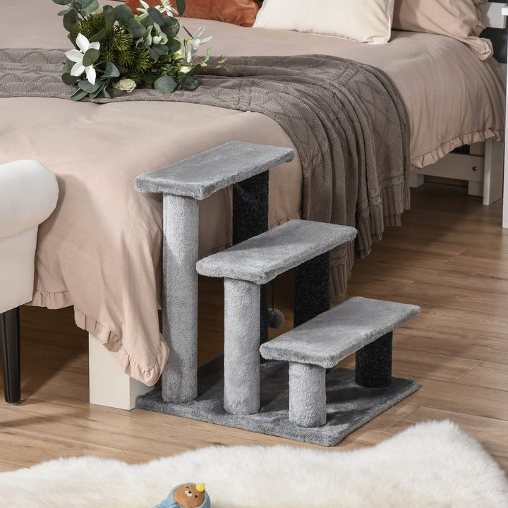 Escada para Animais de Estimação Escada para Gatos de 3 Degraus com Poste de Arranhar Bola Escada para Animais de Estimação 45x40x48 cm Cinza