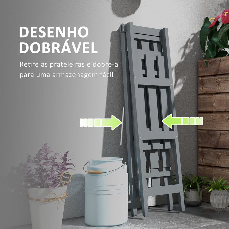 Suporte de Madeira para Plantas Dobrável Estante Decorativo para Vasos de 3 Níveis com Estrutura em Forma de A para Jardim Pátio Varanda 100x36x112 cm Cinza