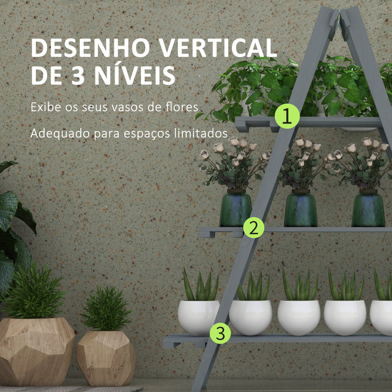 Suporte de Madeira para Plantas Dobrável Estante Decorativo para Vasos de 3 Níveis com Estrutura em Forma de A para Jardim Pátio Varanda 100x36x112 cm Cinza