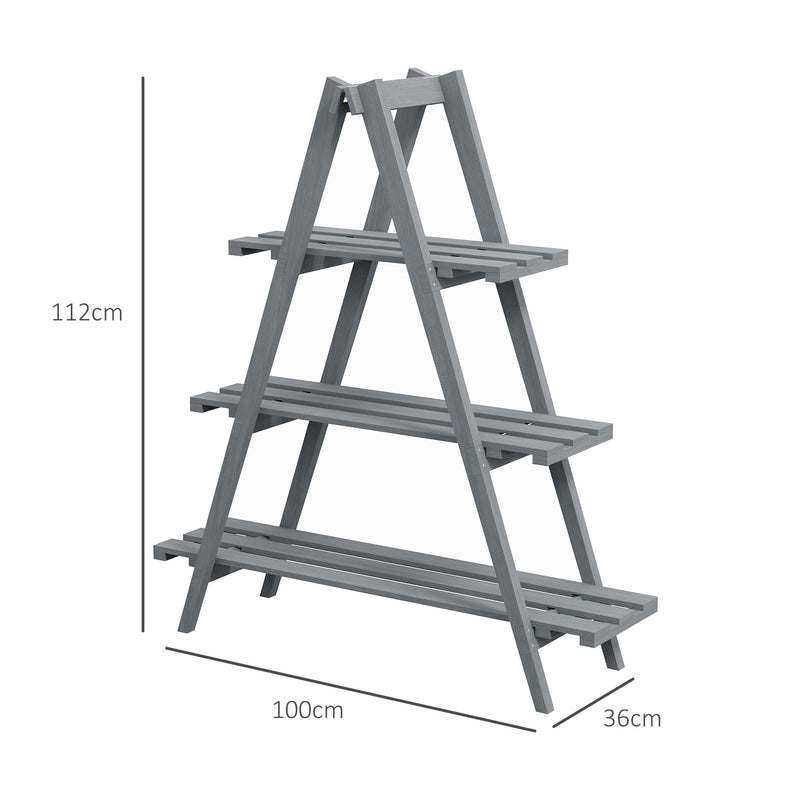 Suporte de Madeira para Plantas Dobrável Estante Decorativo para Vasos de 3 Níveis com Estrutura em Forma de A para Jardim Pátio Varanda 100x36x112 cm Cinza