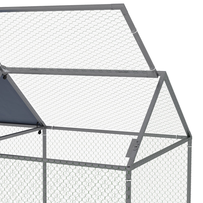 Gaiola para Pequenos Animais Parque para Animais de Estimação de Aço com 1 Porta Superior e Cobertura Anti-UV para Exterior Jardim 198x100x120 cm Prata