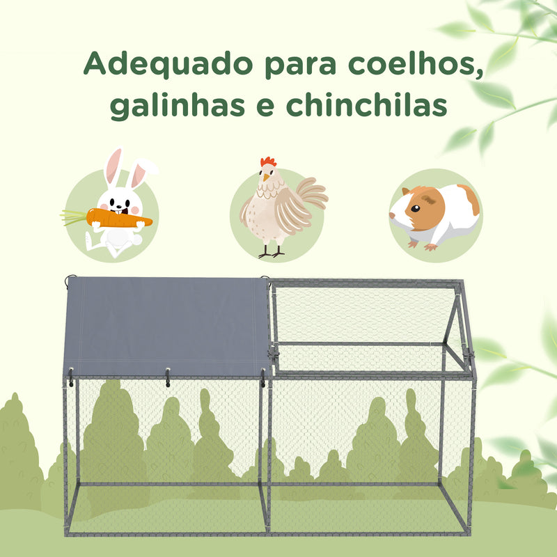 Gaiola para Pequenos Animais Parque para Animais de Estimação de Aço com 1 Porta Superior e Cobertura Anti-UV para Exterior Jardim 198x100x120 cm Prata