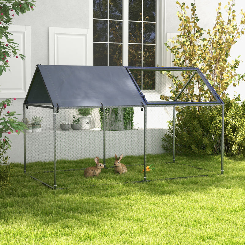 Gaiola para Pequenos Animais Parque para Animais de Estimação de Aço com 1 Porta Superior e Cobertura Anti-UV para Exterior Jardim 198x100x120 cm Prata