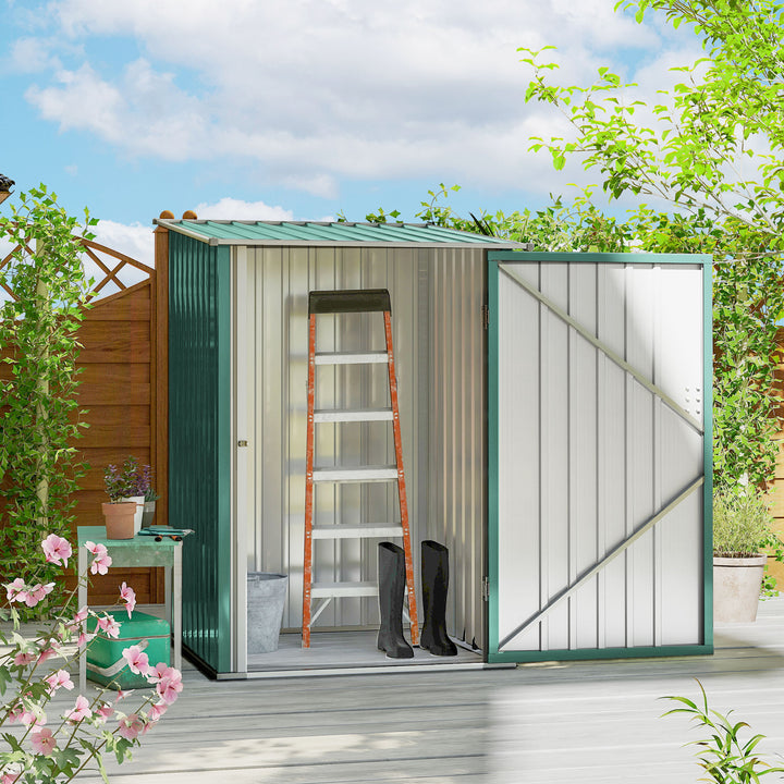 Abrigo de Jardim 0,92 m² 100x103x160cm Abrigo Exterior de Aço Galvanizado com Porta Fechadura e Teto Inclinado para Armazenamento de Ferramentas Verde