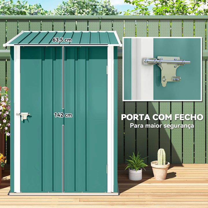 Abrigo de Jardim 0,92 m² 100x103x160cm Abrigo Exterior de Aço Galvanizado com Porta Fechadura e Teto Inclinado para Armazenamento de Ferramentas Verde