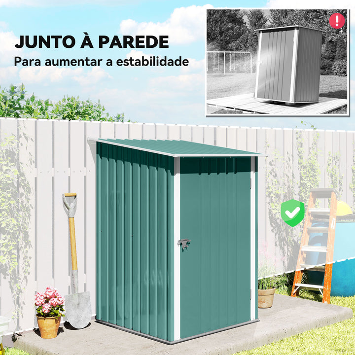 Abrigo de Jardim 0,92 m² 100x103x160cm Abrigo Exterior de Aço Galvanizado com Porta Fechadura e Teto Inclinado para Armazenamento de Ferramentas Verde
