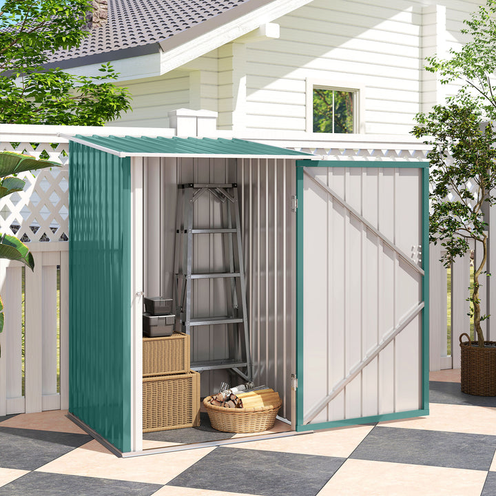 Abrigo de Jardim 0,92 m² 100x103x160cm Abrigo Exterior de Aço Galvanizado com Porta Fechadura e Teto Inclinado para Armazenamento de Ferramentas Verde
