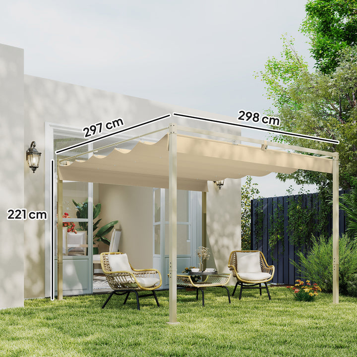 Pérgola com Telhado Retrátil Pérgola de 3x3 m Pérgola de Parede ou Independente com Fecho Magnético Proteção UV30+ Pérgola para Jardim Terraço Exterior Cáqui