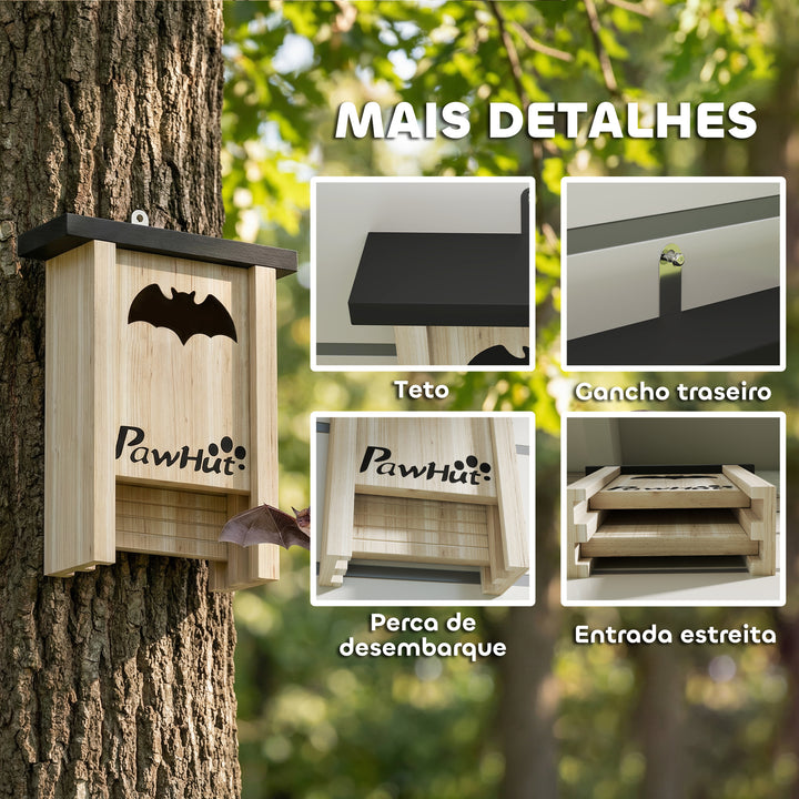 Conjunto de 3 Refúgios para Morcegos Caixas de Madeira para Exterior, Jardim Horta ou Quinta com Plataforma de Aterragem e Fácil de Pendurar 18x6x22,5 cm