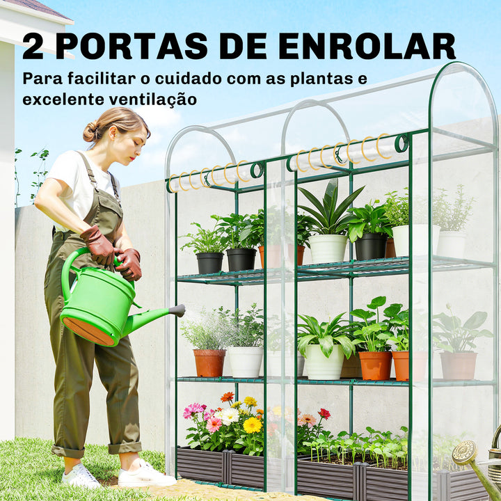Estufa Pequena de 3 Níveis Estufa Exterior com 2 Portas Enroláveis Estrutura de Aço e Cobertura de Plástico Anti-UV para Cultivar Plantas Flores 143x46x164 cm Transparente