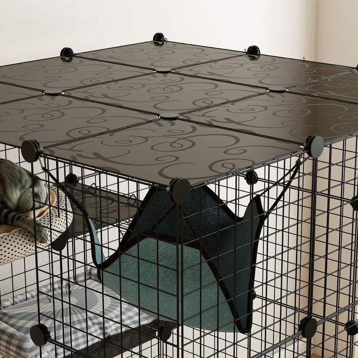 Gaiola Grande para Gatos de Interior Recinto para Gatos de 4 Níveis com 5 Portas 3 Plataformas de Salto 3 Rampas Rede, Parque para Animais 105x105x140 cm Preto