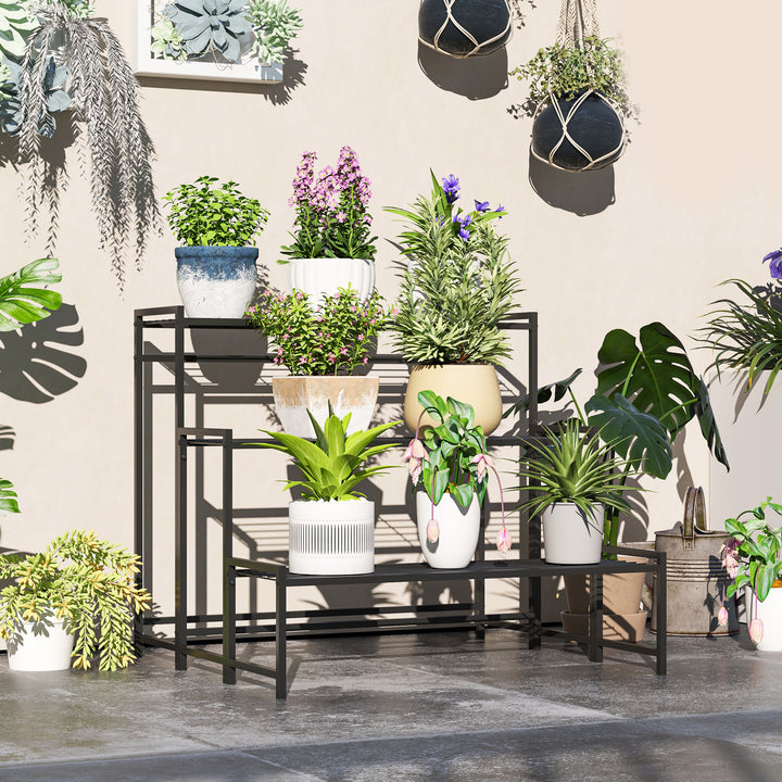 Suporte para Plantas de 3 Níveis Estante para Plantas de Canto com Design em Escada para Interior e Exterior 75x70x66 cm Preto
