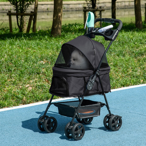 Carrinho para Cães Dobrável Carrinho para Cães Pequenos com Rodas Universáis Cesta de Armazenamento Correias de Segurança e Janelas 67x45x96 cm Preto