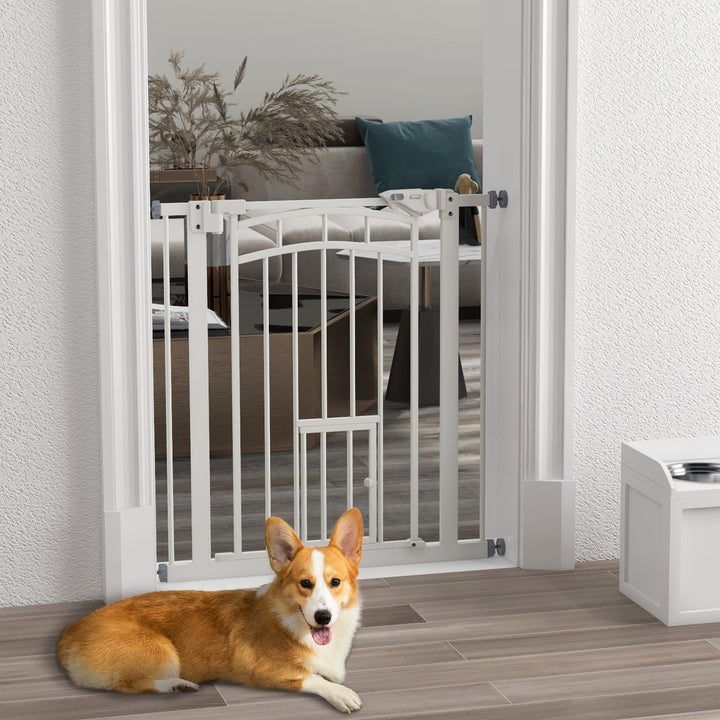 Barreira de Segurança para Cães 74-80 cm para Portas e Escadas Porta de Segurança para Animais com Montagem a Pressão e Duplo Bloqueio Branco