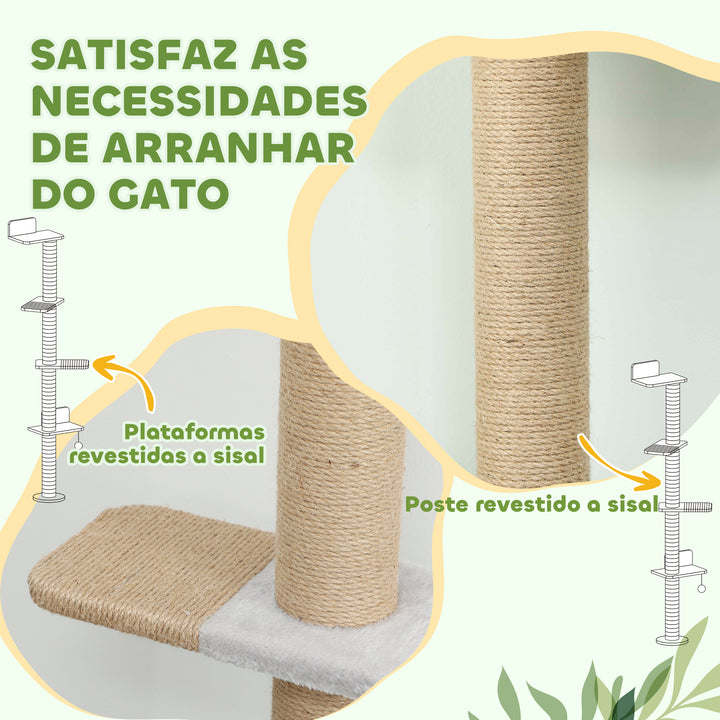 Arranhador para Gatos de Parede de 5 Níveis Estreito com Bola de Brinquedo e Arranhadores de Sisal 48x21x180 cm Cinza Claro