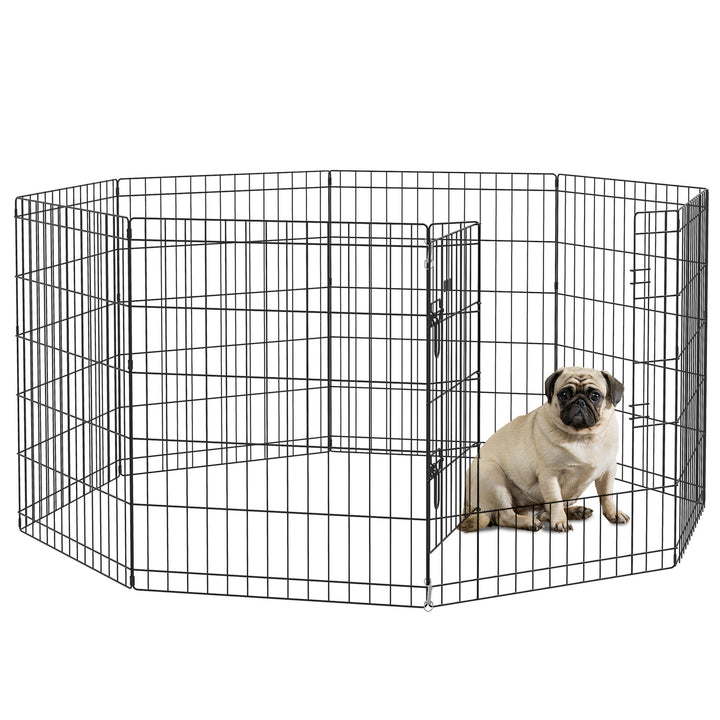 Parque para Cães 8 Painéis 76x61cm Dobráveis Gaiola Metálica para Animais de Estimação com Porta e Dupla Fechadura para Jardim Pátio Exterior Preto